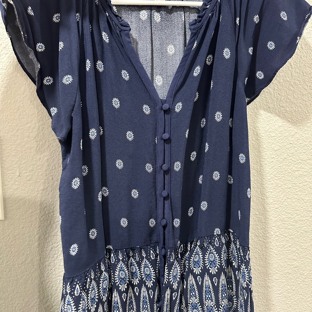 Navy Blue Patterned Women's Top